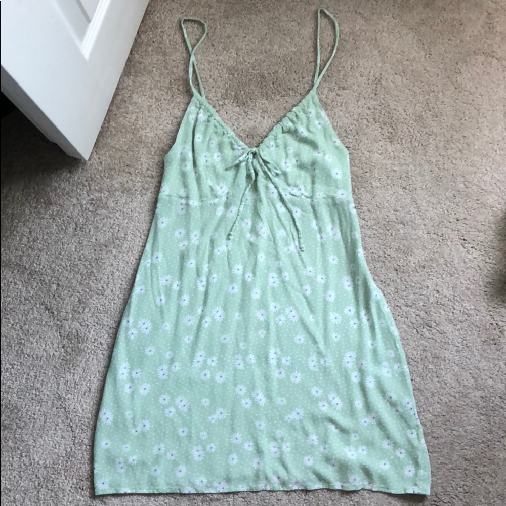 PACSUN MINT FLORAL DRESS WITH TIE FRONT